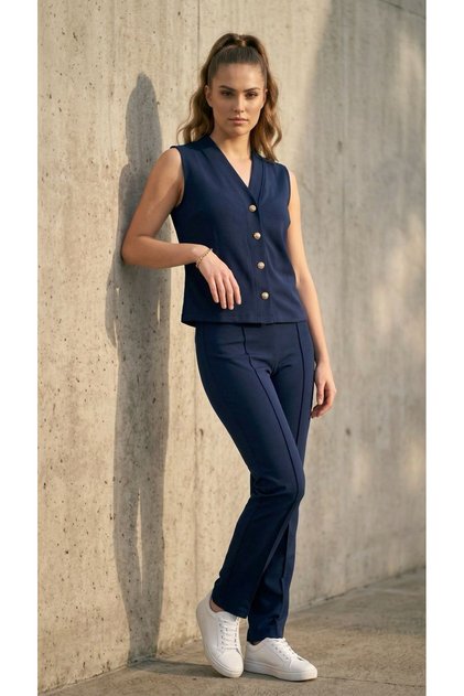 Women's v-neck gold button detail vest pant modal set