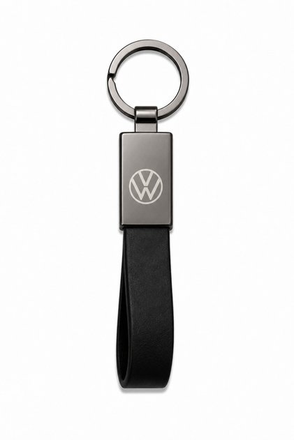 Volkswagen Keychain Shiny Metal & Leather – Double-Sided Logo, Premium Stylish Design, 12 X 2 cm Size, Car Accessory