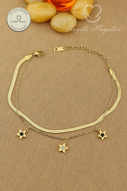 316L Steel Anklet - Black and White Star 2-Chain Combination 316L Steel Anklet 21+5cm