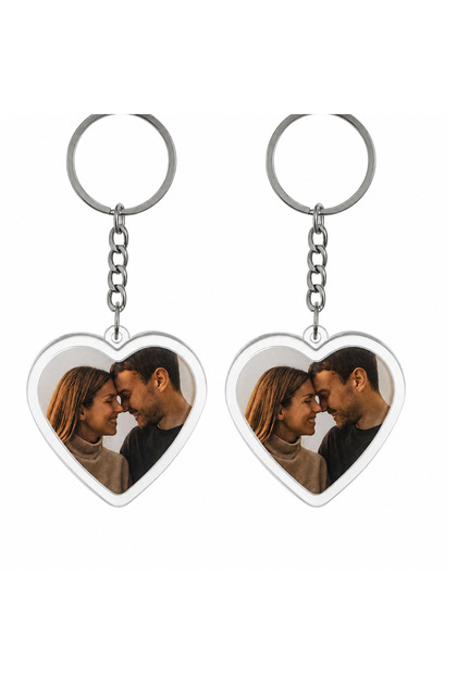 Set 2 Brelocuri Inima cu Spatiu pentru Poza 5x5 cm, Foto Personalizata, Cadou pentru Cupluri, Familie si Prieteni