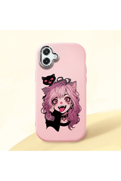 Samsung Galaxy A07/A08 Compatible Case with Camera Protector—Pink Silicone Couple Phone Case with Cat Print