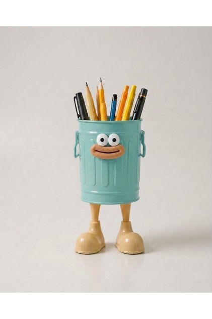 Cute and Funny Desktop Pen Holder with Metal Body - Turquoise