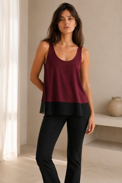 Women's Strappy Black Layered Draped Comfortable Fit Blouse