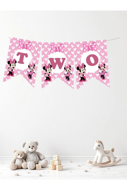 Minie Mouse Two Written Birthday Party Lettering Banner Thick Paper