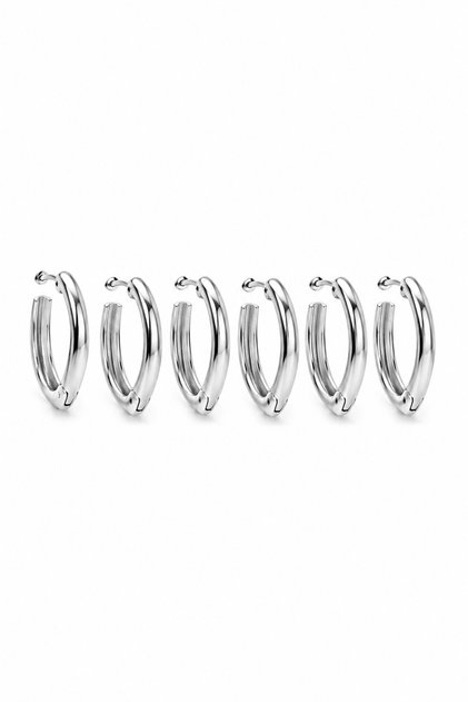 Women's Stainless Steel Hoop Earrings Set - 3 Pairs 6 Pieces White Color