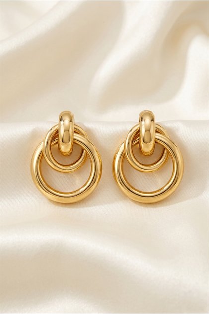 Gold Color Interlocking Hoop Steel Earrings