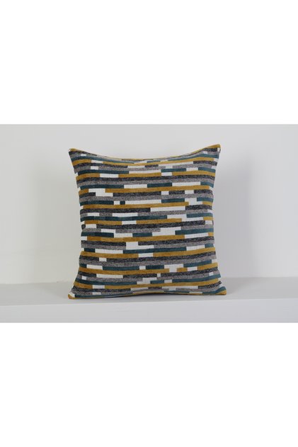 Mustard Petrol Blue Geometric Patterned Decorative Throw Pillow Cover