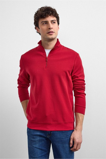 Red Men's Stand Collar Regular Fit Sweatshirt Bsw1204000000