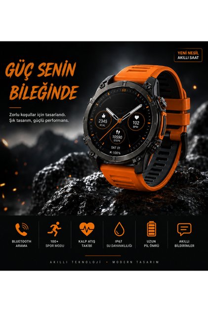 Akıllı Saat Bluetooth Arama 100+ Spor Modu Nabız Takibi IP67 Suya Dayanıklı Uzun Pil Ömrü