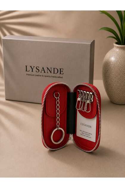 Genuine Leather Zippered Key Holder with 5 Rings, Handmade Compact Wallet Type Key Organizer