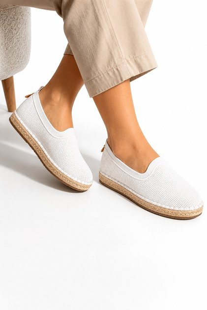 Laceless Straw Detailed Rubber Sole Knitwear Loafer 101-1845 Women's Shoes