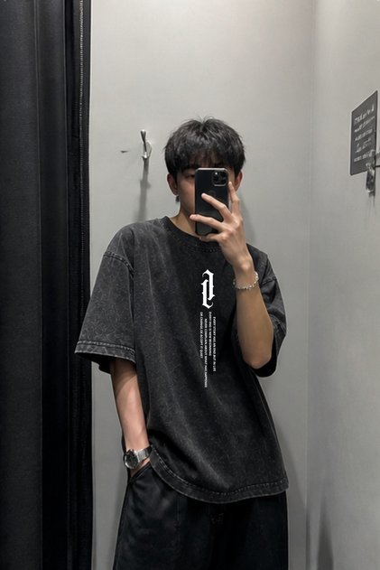 Elanco Washed Oversize Unisex T-Shirt Washed Vintage Street Style Street Fashion Cotton Comfortable Fit Daily Wear T-Shirt