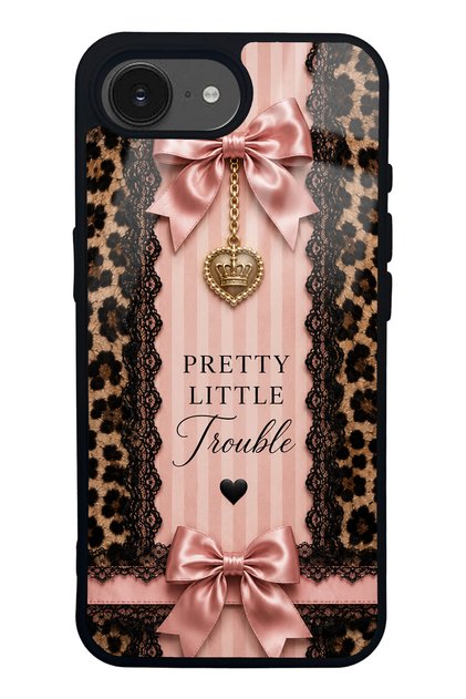 iPhone 16E Glossy Phone Case with Pretty Leopard Bow Design
