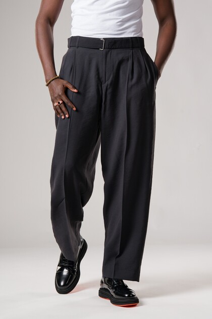 Double Pleated Summer Modal Fabric Wide Leg Baggy Pants with Belted Waist