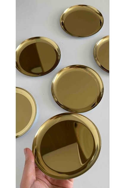 ÇELİK GOLD RENK 6 ADET DÜZ MİNİ ÇEREZLİK PASTA TATLI TABAĞI 12 CM