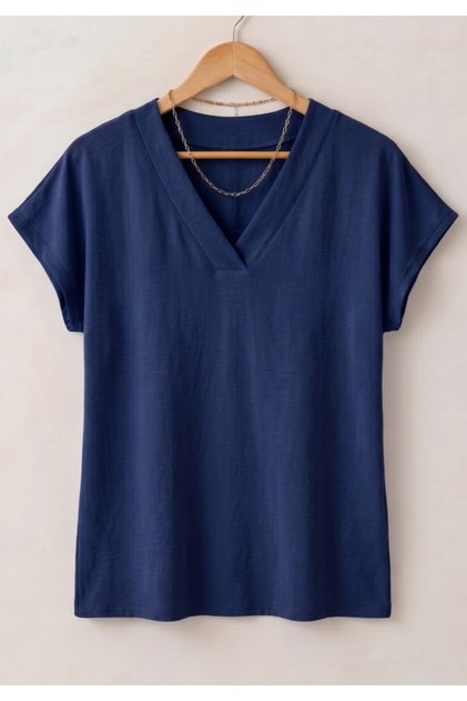 Women's Viscose V-Neck Short Sleeve Basic Comfortable Fit Blouse