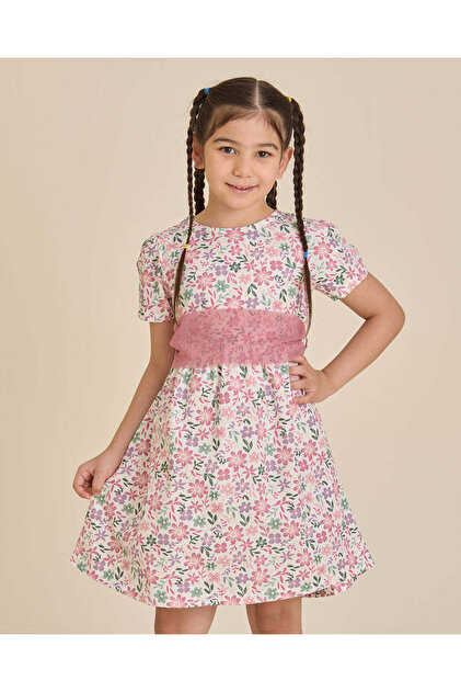 Girls White And Pink Floral Dress