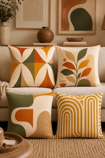 Abstract Colors Patterned 4-Piece Throw Pillow Cover Set