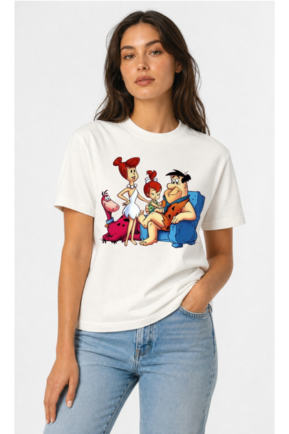 Stone Age Themed Nostalgic Cartoon Family T-Shirt