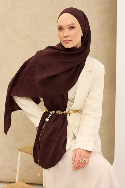 Naia Cotton Shawl Line Pattern Bitter Brown