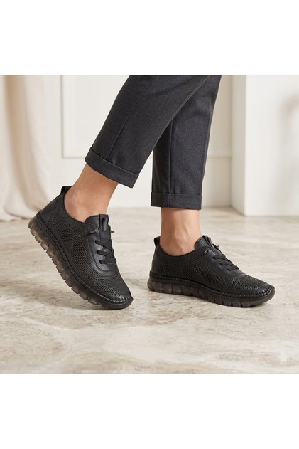 9050-1 Women's Rubber Laced Silicone Sole Comfortable Lightweight Daily Genuine Leather Shoes