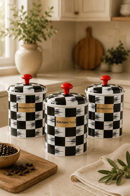 Set of 3 Modern Patterned Decorative Plastic Storage Containers 2.5 L