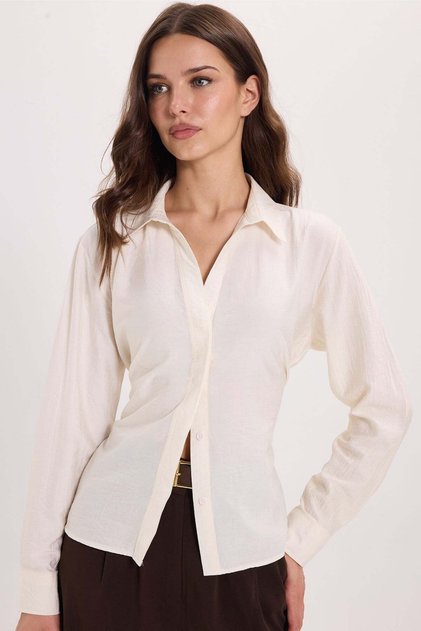 Women's Slim Fit Ecru Shirt with Tie at the Waist and Back