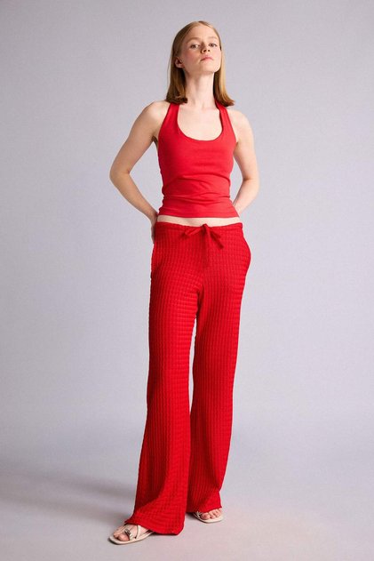 Wide Leg Pocketed Regular Waist Standard Length Wrinkled Textured Trousers F7659Ax26Sm