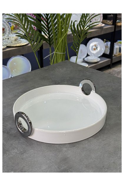 Bonaway Luxury Round Silver Serving Presentation Tray
