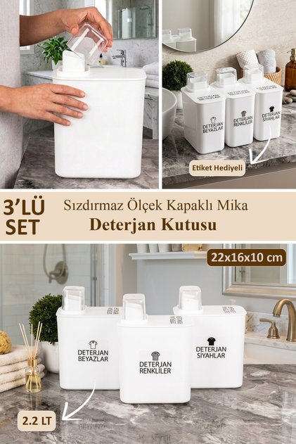 3-Piece 2200 ml Self-Scaled Detergent Set Colored, White, Black Label Detergent Dispenser Set Storage Container