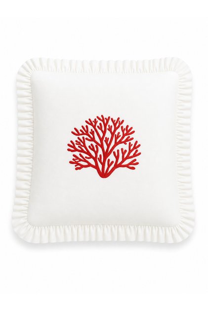 Marin Mercan Embroidered Ruffled Decorative Throw Pillow Cover 45X45 cm
