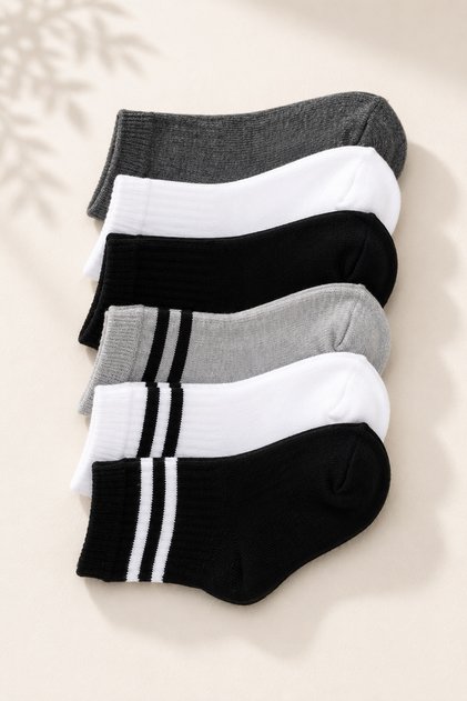 Boy's 6-Piece Cotton College Socks Set Black White Gray - 307