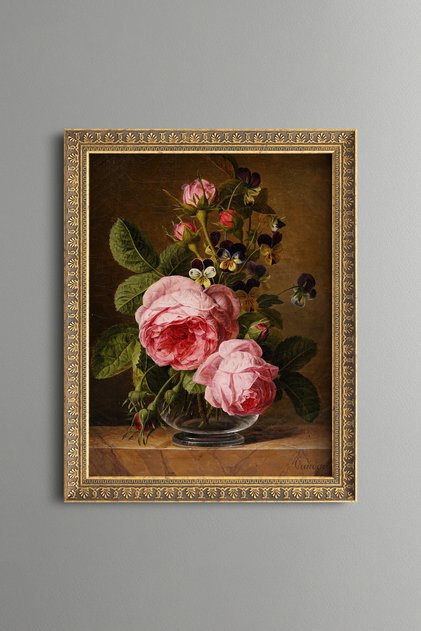 Roses in Glass Vase - Vintage Patterned Painting - Fine Model