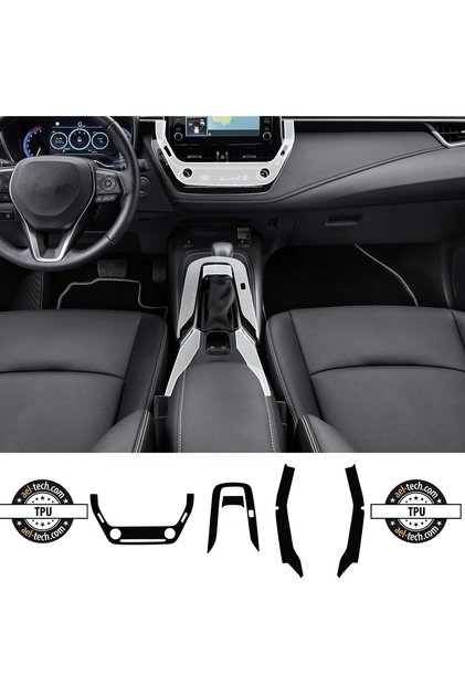 Toyota Corolla Compatible Air Conditioning Control Panel, Piano Black Tpu Protector Around Gear Shift and under Armrest