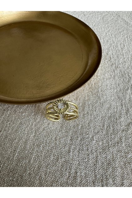 Gold Flower Ring with Stones in the Center