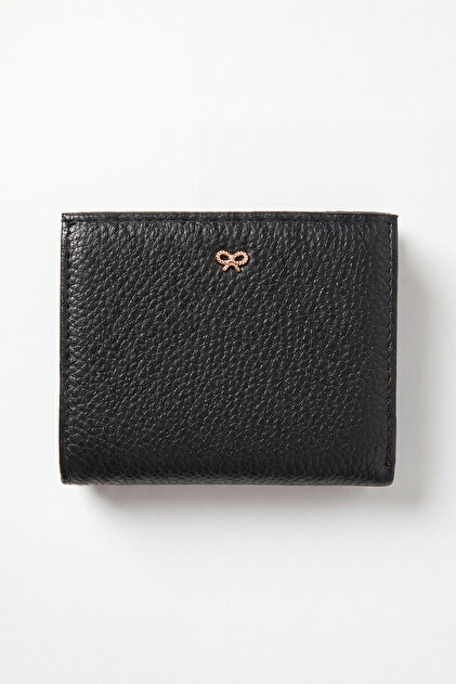 Black Genuine Leather Slim Small Size Women's Card and Coin Wallet Lv910079