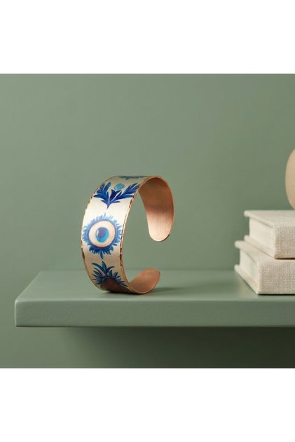 Copper Evil Eye Patterned Wide Adjustable Cuff Bracelet