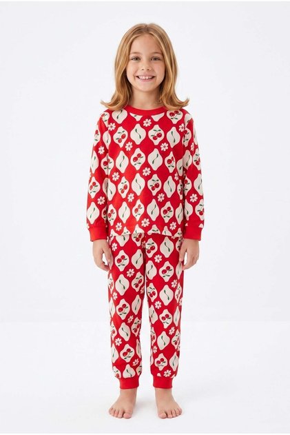 100% Cotton Long-Sleeve Seasonal Cherry and Flower Print Girls Sleepwear Set