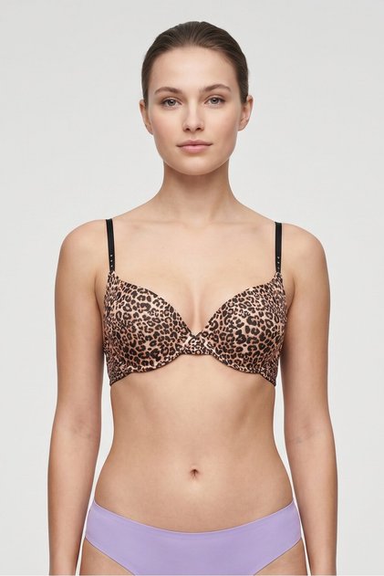 Women 3 Pack Animal Print Padded Underwired Push Up Bra, Multicolor