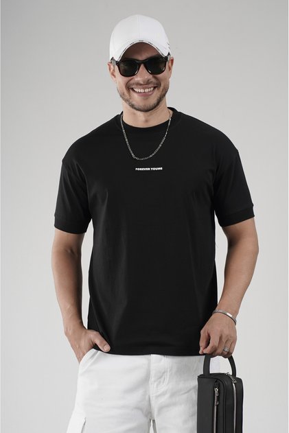 Trend Biz Men's Regular Basic Forever Young Text Detailed T-Shirt