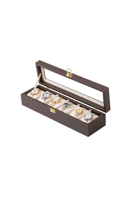 6-Piece Leather Watch Box with Glass Lid – Watch Storage and Collection Box