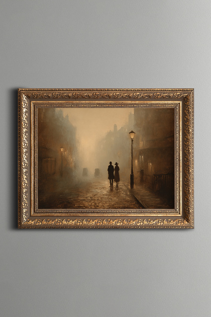 Romantic Street Walk - Vintage Patterned Painting - Thick Model