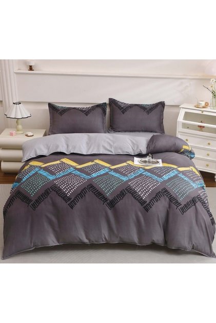 Set de lenjerie de pat din bumbac satinat, 4 piese, Cearșaf cu elastic LBS10742