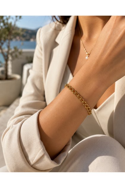 Çelik Altın Kaplama Doc Zincir Kadın / Erkek Bileklik Gold / Gümüş Uzatma Zincirli