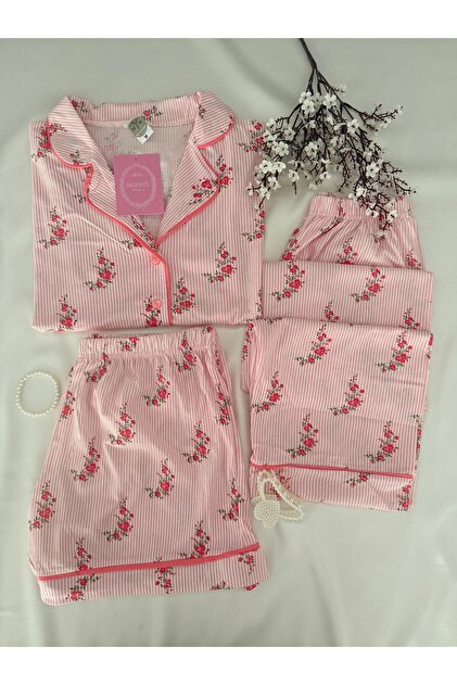 Short Sleeve Rose Whisper 3-Piece Soft Pajamas