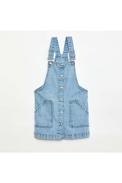 Denim Overalls Dress BLUE