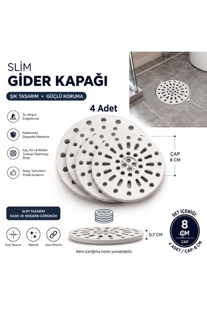 Banyo Balkon Gider Izgarası Slim Gider Süzgeci 4lü