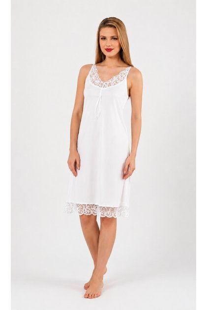 Women's Ring Viscose Guipure Collar Nightgown (Dress) with Straps and Lace Detail, Comfortable Fit
