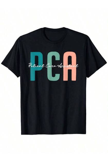 قميص مساعد رعاية المرضى (PCA) بحروف جريئة باللونين الأزرق المخضر والوردي، هدية للممرضات، وظائف مساعد رعاية المرضى، قميص قطني 100% مسامي للآباء (مقاسات S-XXXL) مثالي لموظفي الرعاية الصحية ومربي الأسر - تصميم رسومي كلاسيكي للتمريض