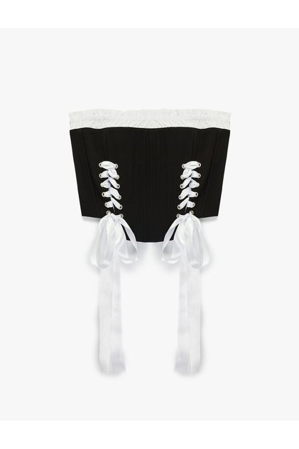 Slim Fit Strapless Sleeveless Corset Bustier with Tie-Up Detail